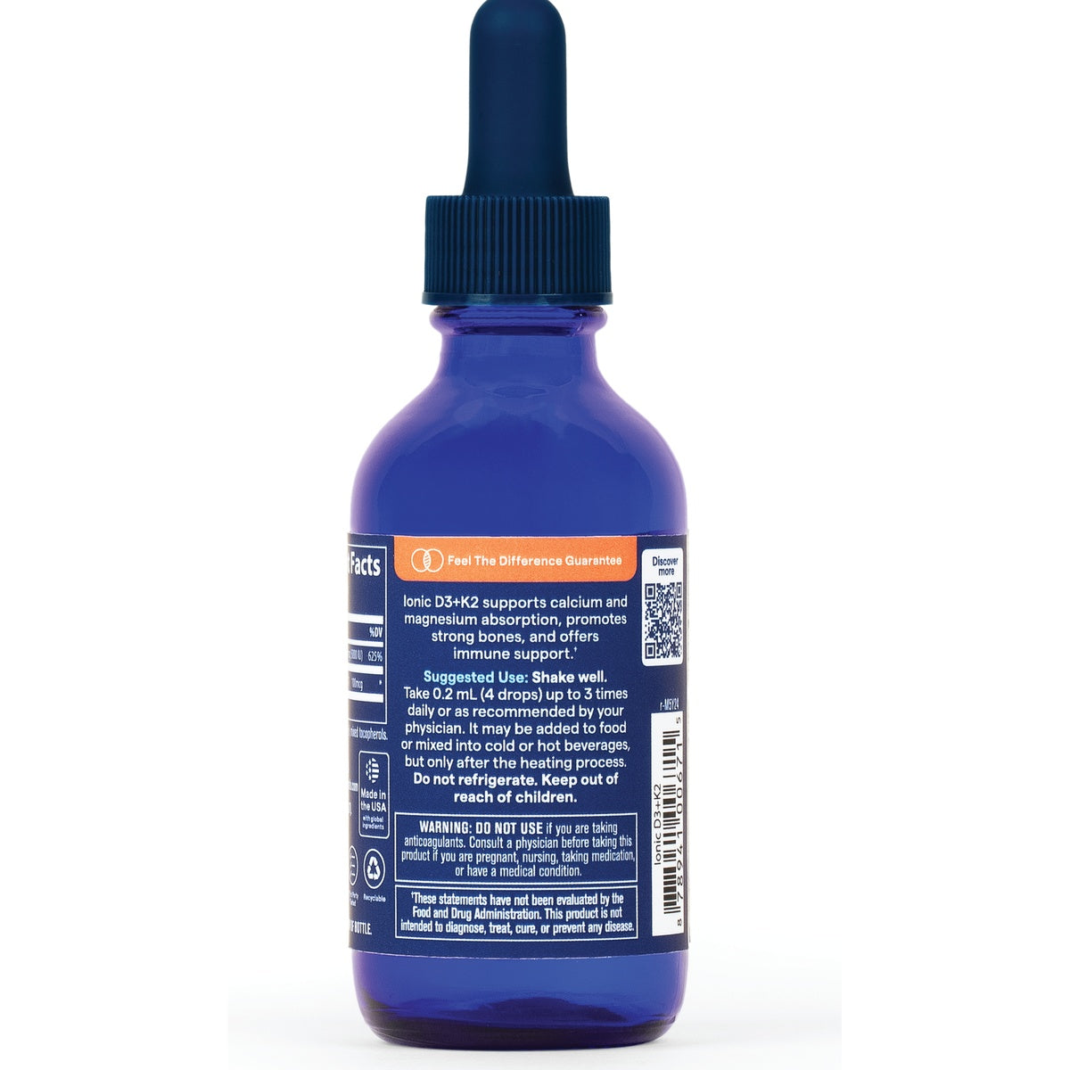 TM130 | Back label with directions, warnings, and Supplement Facts on blue dropper bottle