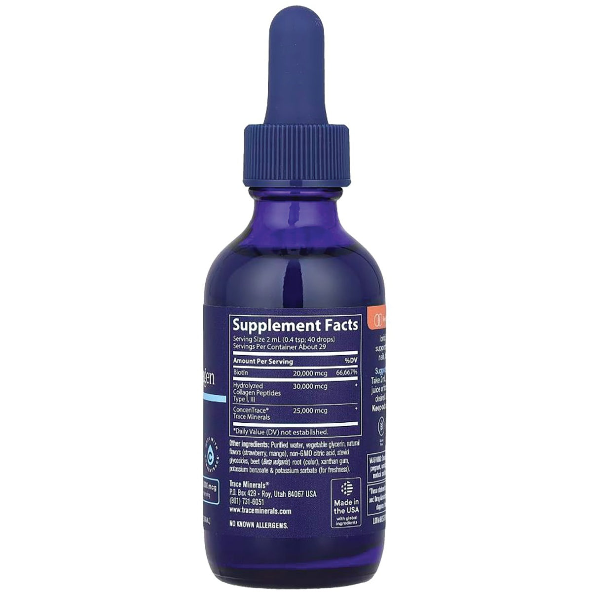 TM147 | Back of blue dropper bottle showing Supplement Facts and ingredients label