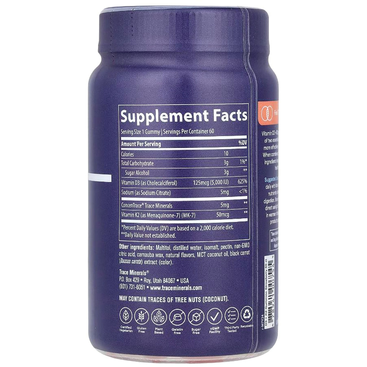 TM145 | Back label with Supplement Facts panel on purple gummy supplement bottle