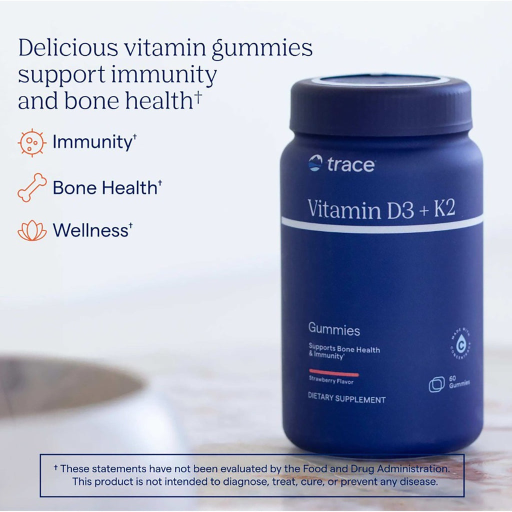 TM145 | Vitamin D3 + K2 gummies bottle with immunity, bone health, and wellness claims - Thumbnail