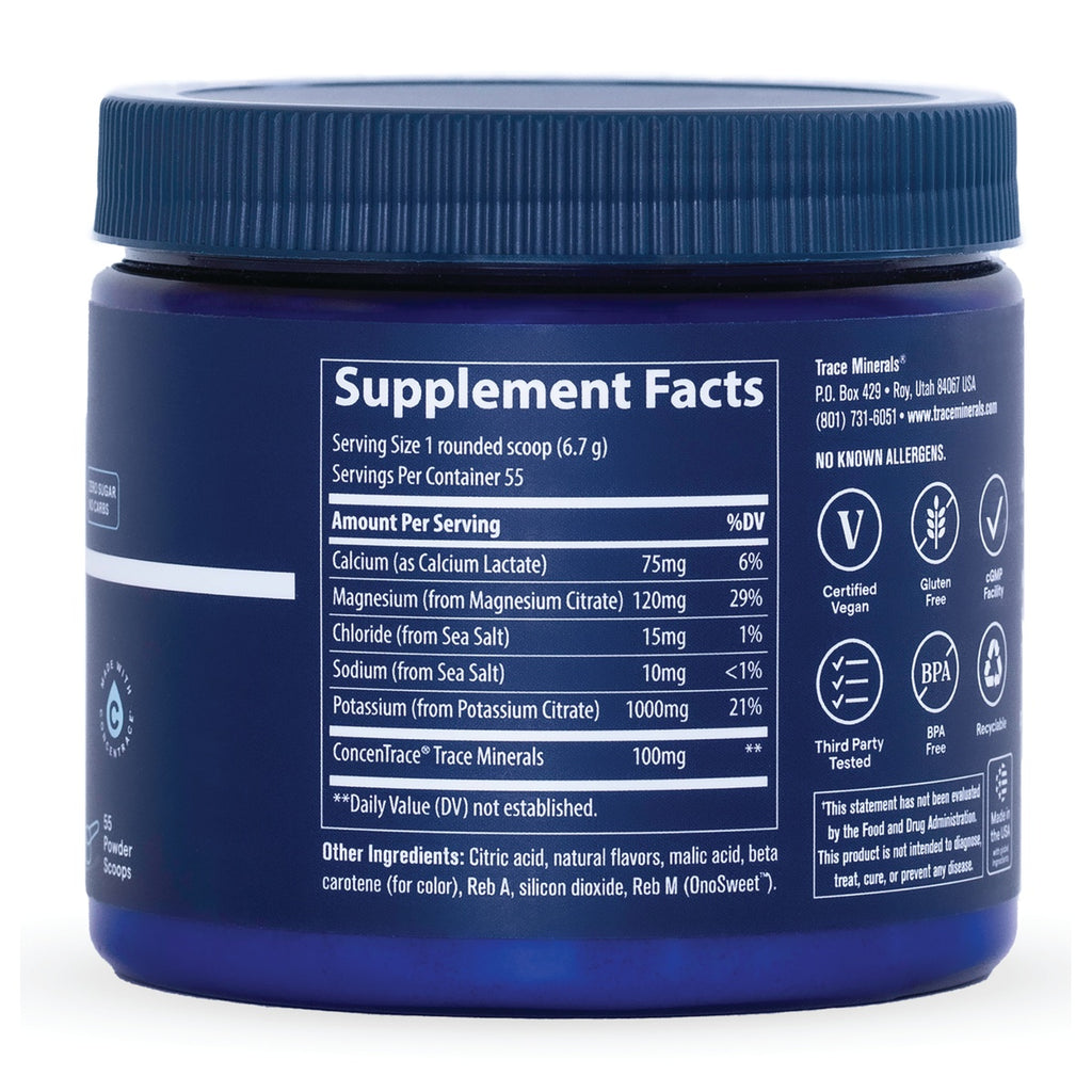 TM162 | Back label with Supplement Facts panel, serving size 1 rounded scoop (6.7 g), icons: Vegan, Gluten Free, BPA Free - Thumbnail