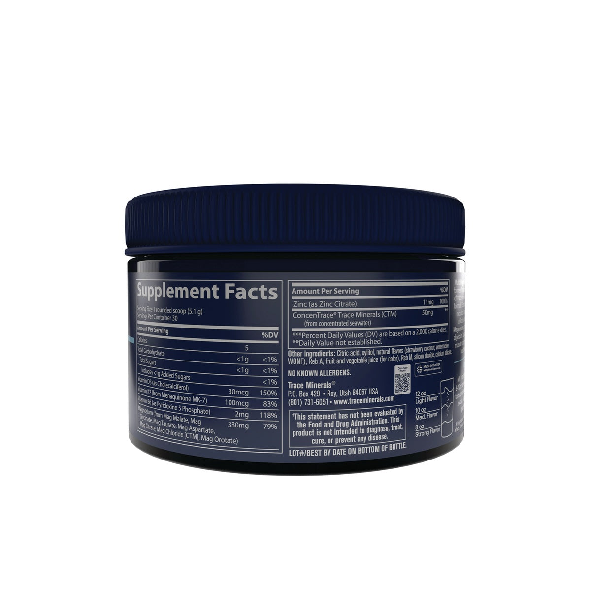 TM176 | Supplement Facts panel on a Trace Minerals supplement jar
