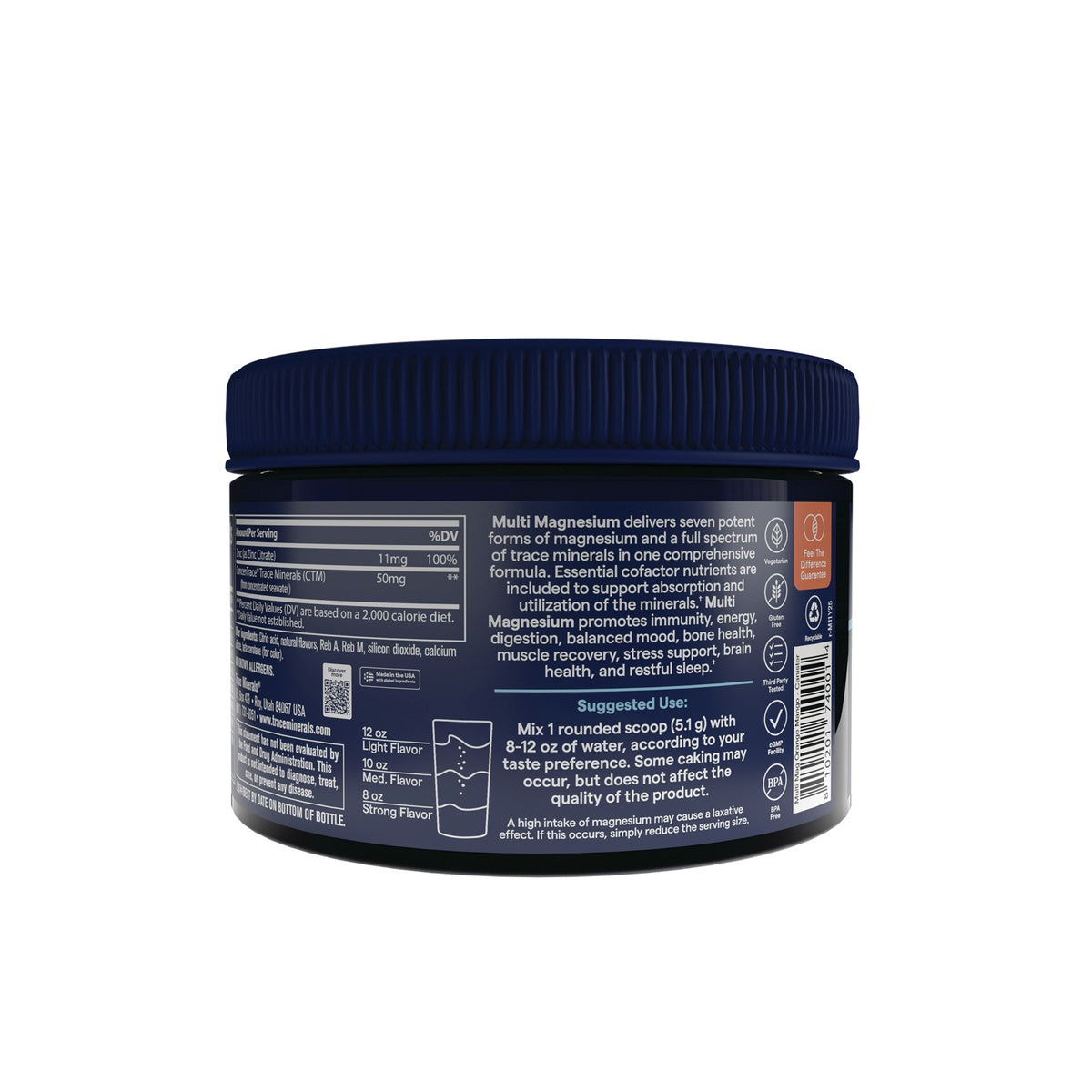 TM177 | Multi Magnesium powder supplement jar with usage directions and ingredient facts on the label