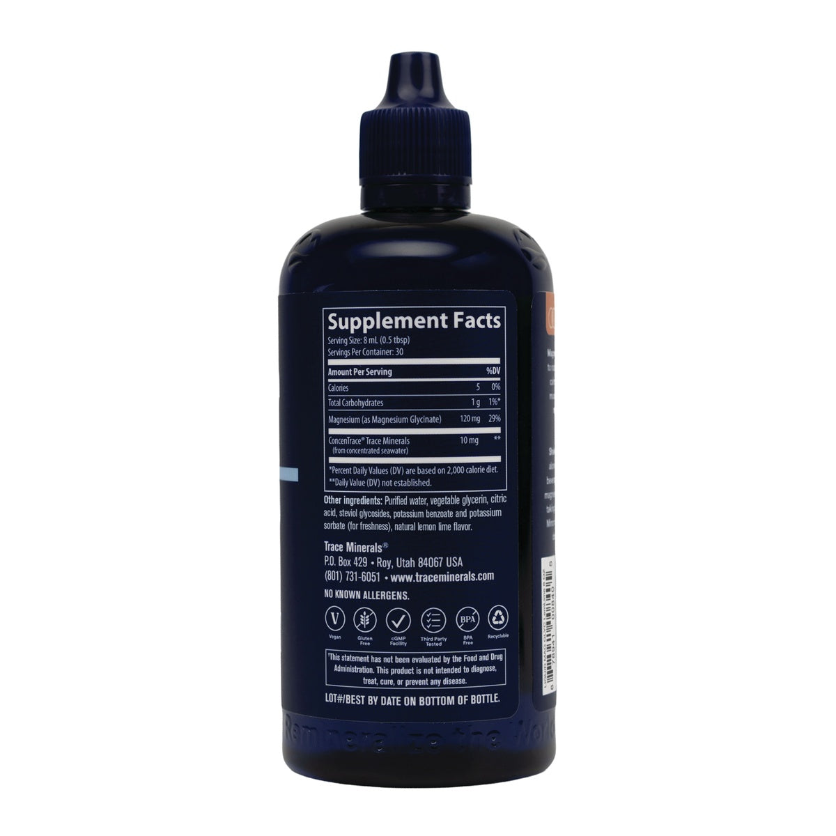 TM178 | Back of Trace Minerals liquid supplement bottle with Supplement Facts panel