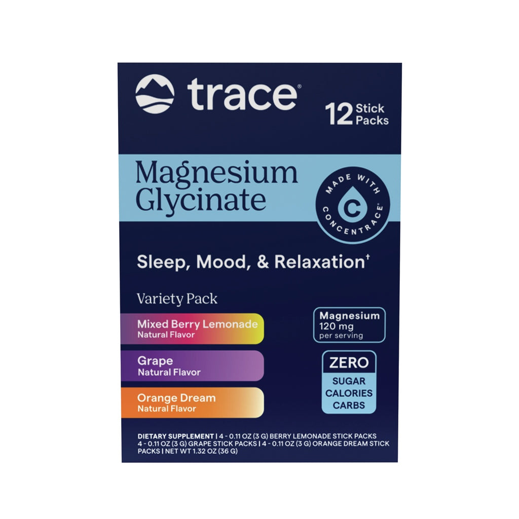 TM179 | Trace Magnesium Glycinate variety pack, 12 stick packs, mixed berry lemonade, grape, and orange dream - Thumbnail