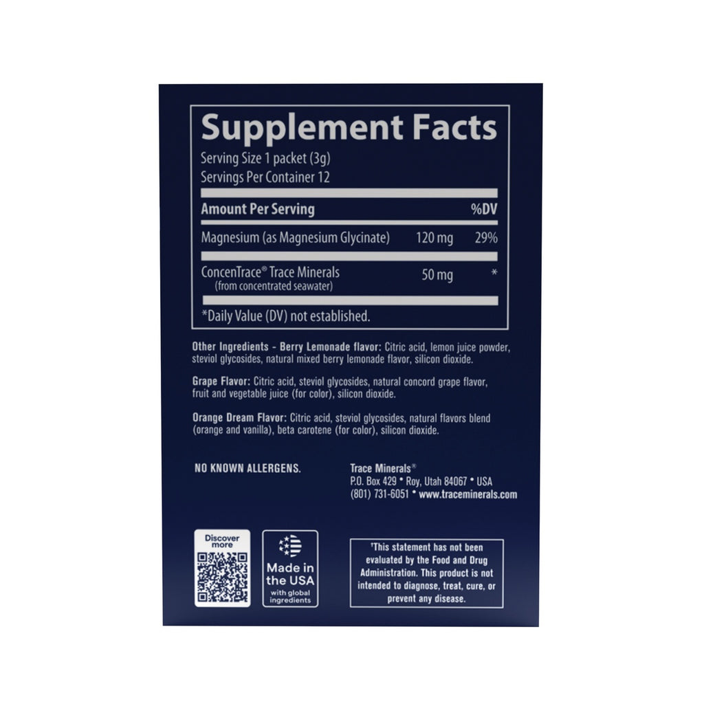 TM179 | Supplement Facts panel for Trace Minerals magnesium and trace minerals powder packets - Thumbnail