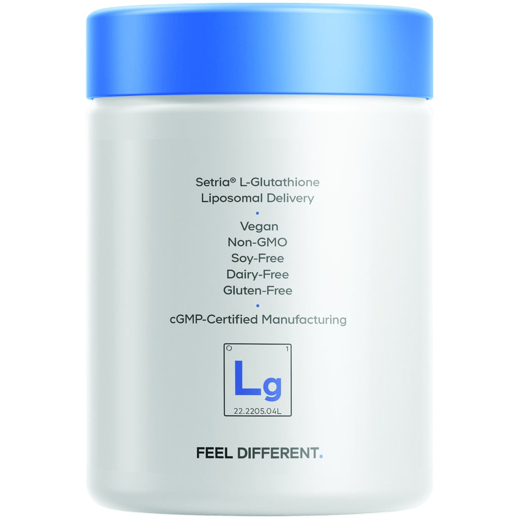 CDG072 | Setria L-Glutathione supplement bottle with blue lid, vegan, non-GMO, soy-free, dairy-free, gluten-free - Thumbnail