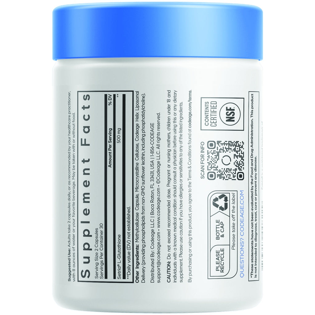 CDG072 | Codeage liposomal glutathione supplement bottle label with NSF certified and recycling icons - Thumbnail