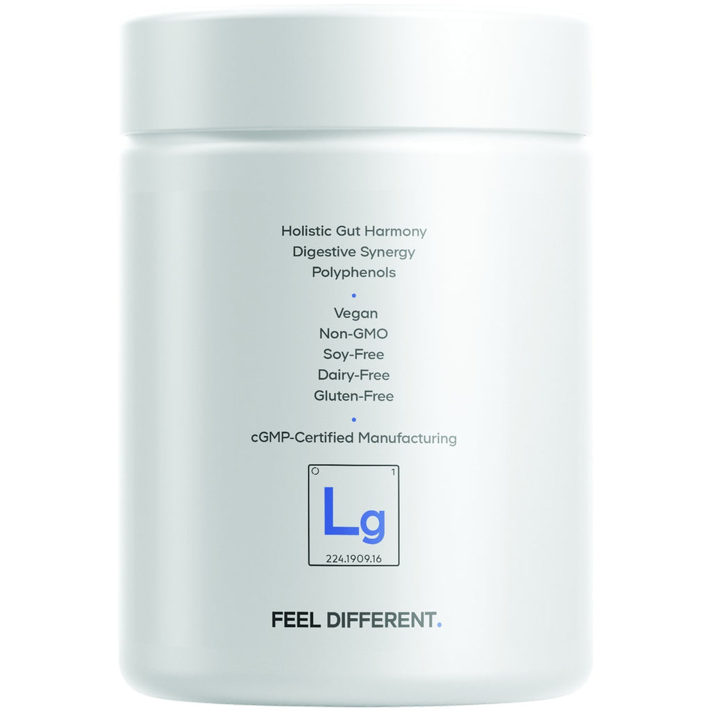 CDG074 | White supplement jar labeled Holistic Gut Harmony, Digestive Synergy, Polyphenols, and Feel Different - Thumbnail
