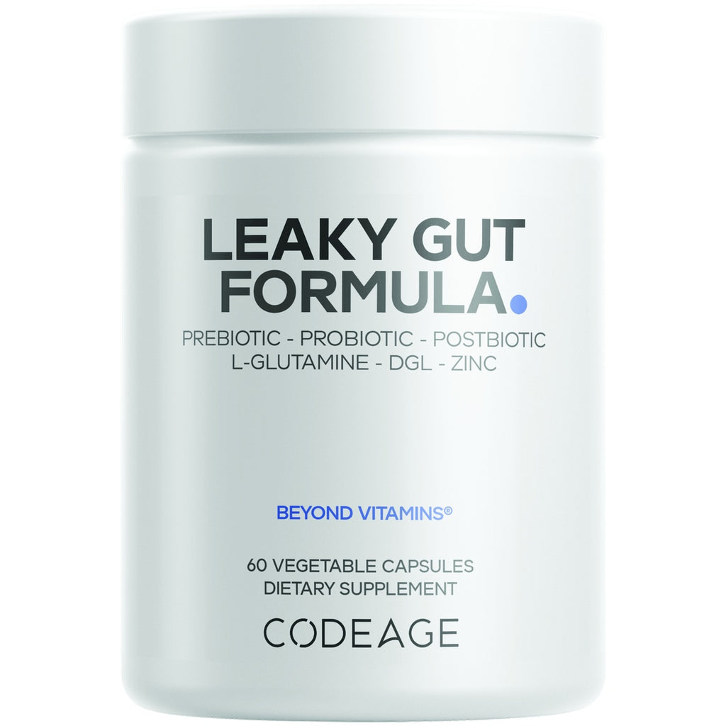 CDG074 | White supplement bottle labeled Leaky Gut Formula by Codeage, 60 vegetable capsules - Thumbnail