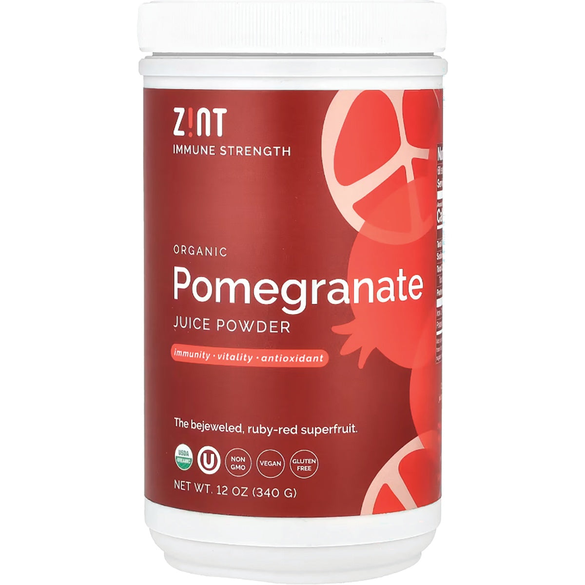 ZIN031 | Zint Organic Pomegranate Juice Powder canister, 12 oz (340 g)