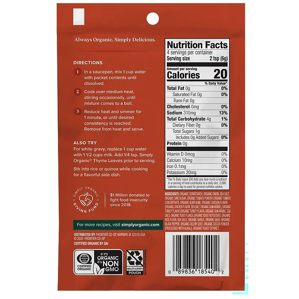 SMP049 | Back of Simply Organic packet with directions, Nutrition Facts, ingredients, certifications, and barcode - Thumbnail