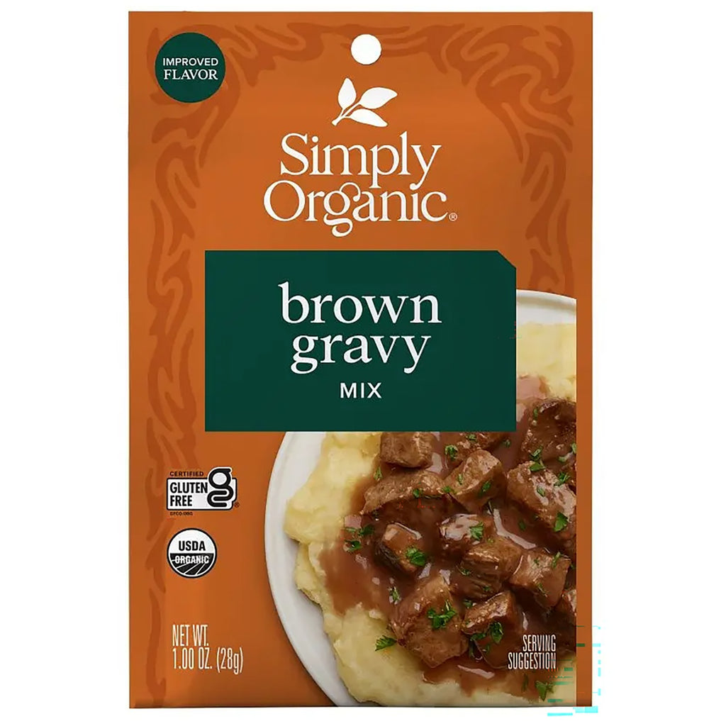 SMP048 | Simply Organic brown gravy mix pouch showing bowl of gravy over mashed potatoes - Thumbnail
