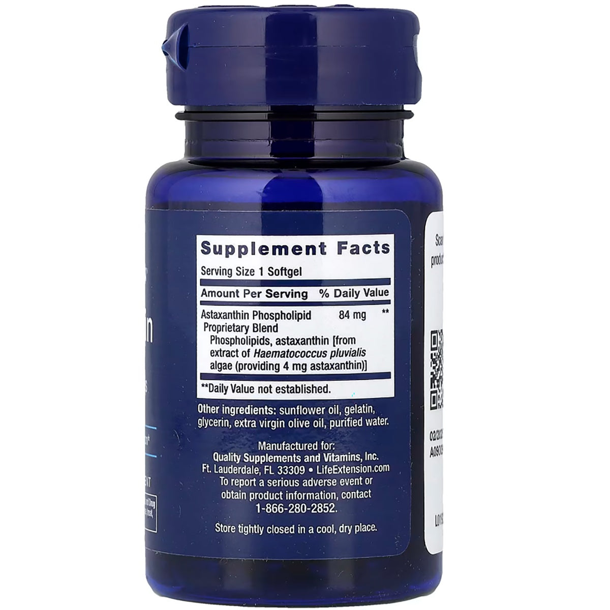 LE377 | Supplement facts panel for astaxanthin phospholipid softgel with other ingredients
