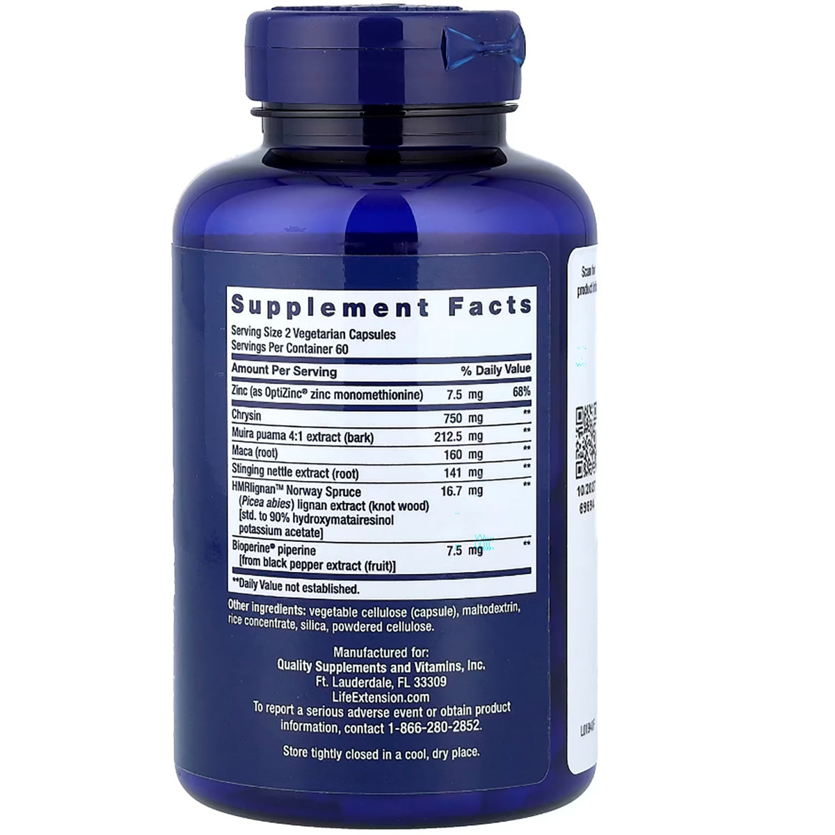 LE399 | Back label showing Supplement Facts panel and ingredient list on purple supplement bottle