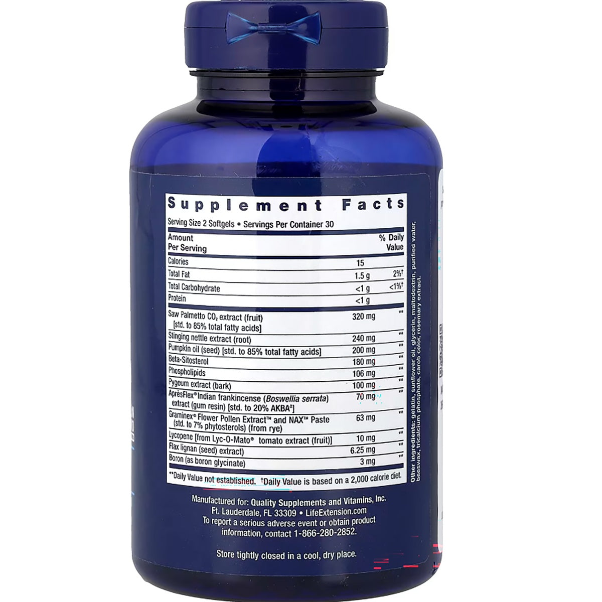 LE441 | Back label of Life Extension supplement bottle with Supplement Facts and ingredients