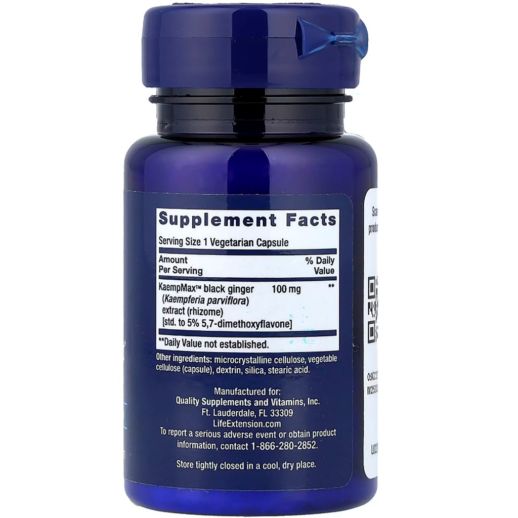LE455 | Back of bottle showing Supplement Facts for black ginger extract capsules - Thumbnail