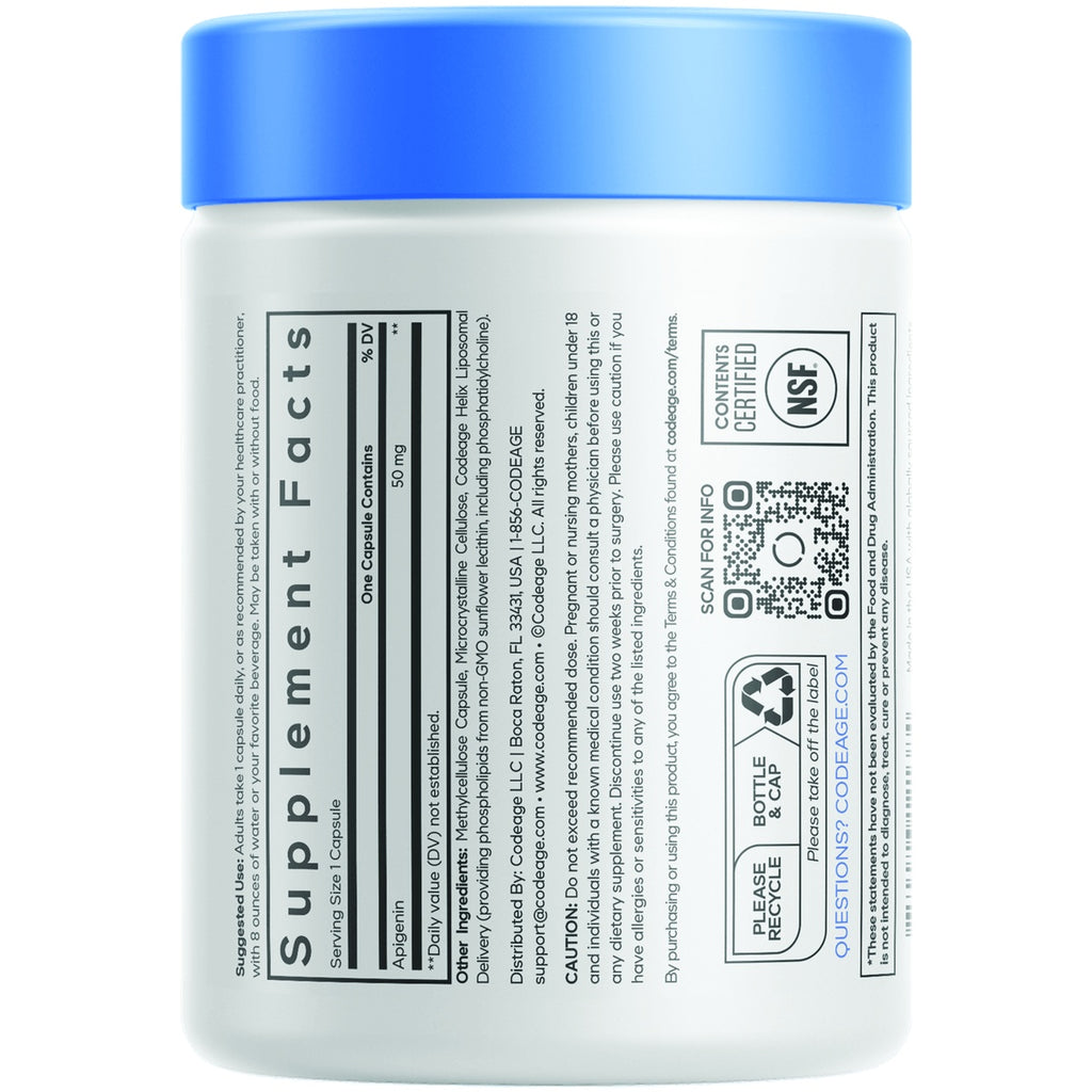 CDG075 | Back label of Codeage supplements bottle with Supplement Facts, QR code, and NSF certified seal - Thumbnail