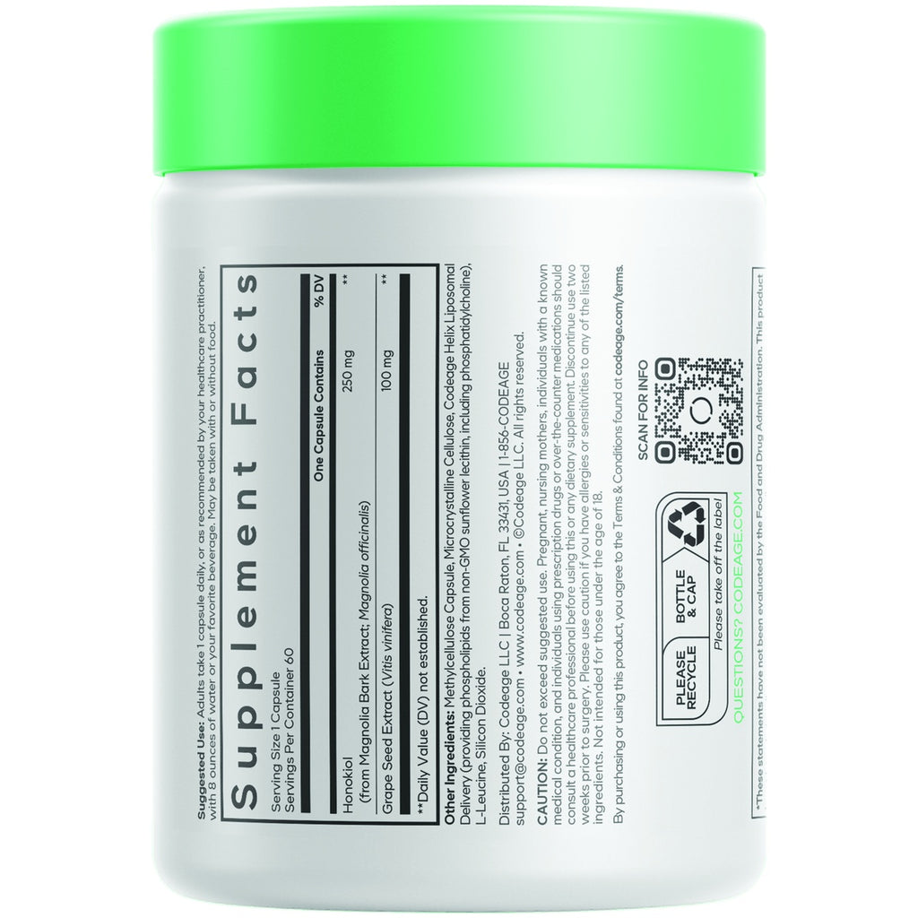 CDG076 | Supplement Facts label on a Codeage bottle with QR code and recycling instructions - Thumbnail