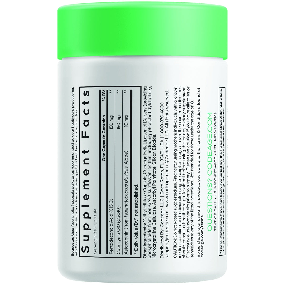 CDG077 | Supplement bottle with green cap showing facts and ingredients label