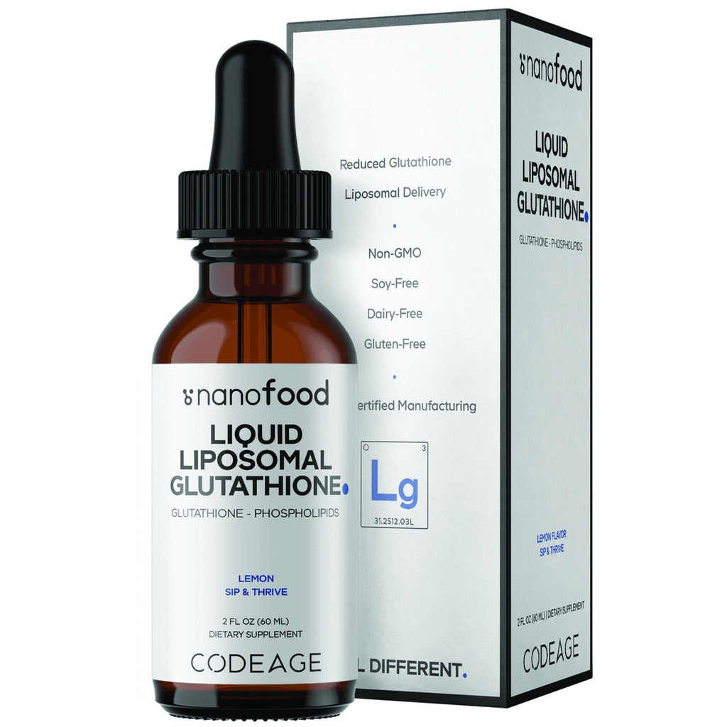 CDG079 | Nanofood Liquid Liposomal Glutathione dietary supplement bottle and box, lemon flavor - Thumbnail