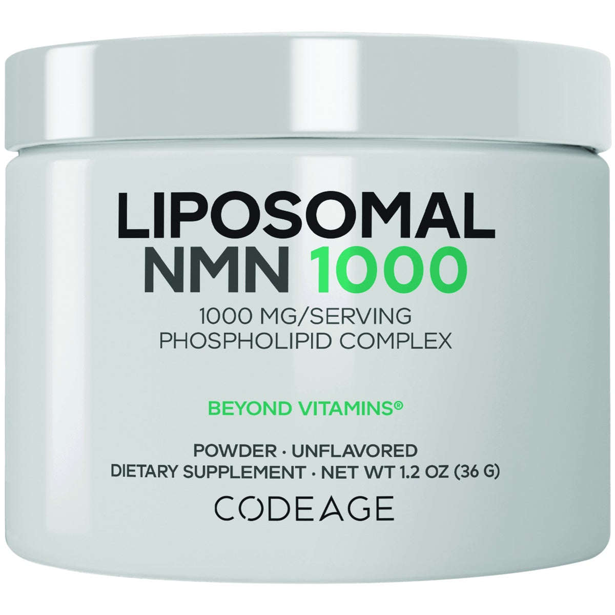 CDG081 | Codeage Liposomal NMN 1000 powder supplement jar, 1000 mg serving