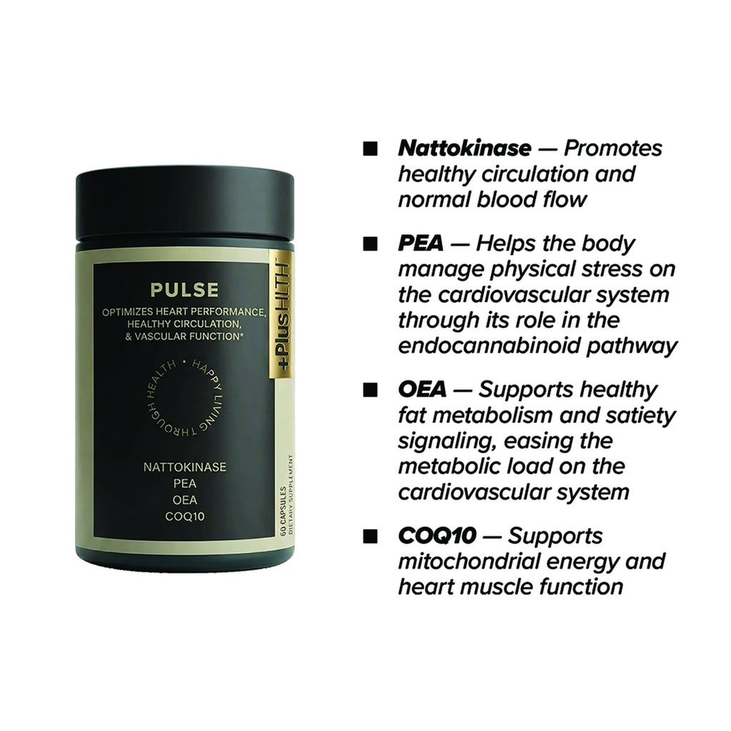 CV057 | PULSE supplement bottle with ingredient callouts for nattokinase, PEA, OEA, and CoQ10 - Thumbnail