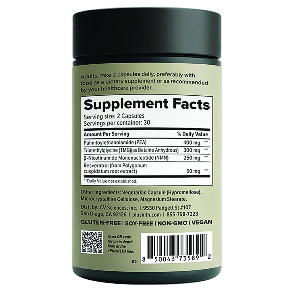 CV058 | Supplement Facts label on a PlusLTH dietary supplement bottle with capsules, ingredients, and dosage instructions - Thumbnail