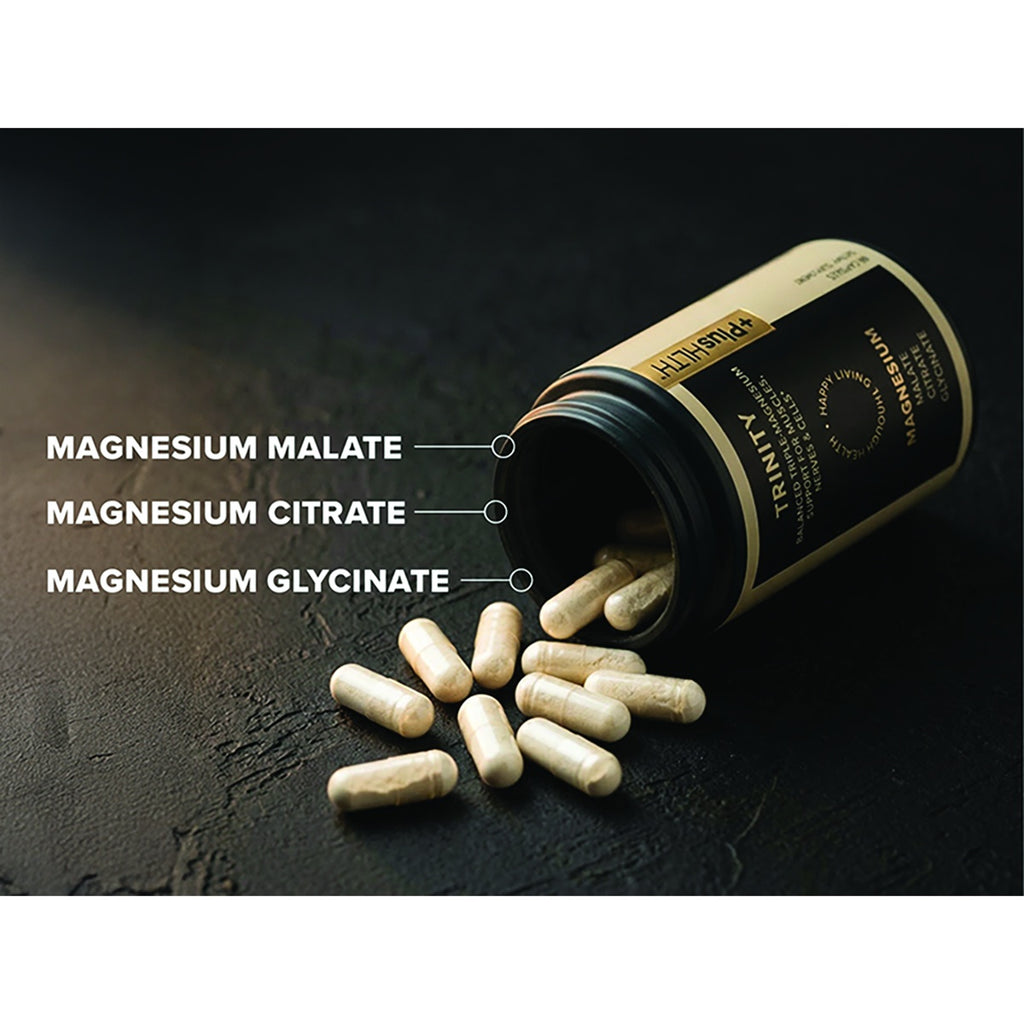 CV059 | Magnesium capsule bottle with spilled capsules and labels for magnesium malate, citrate, and glycinate - Thumbnail