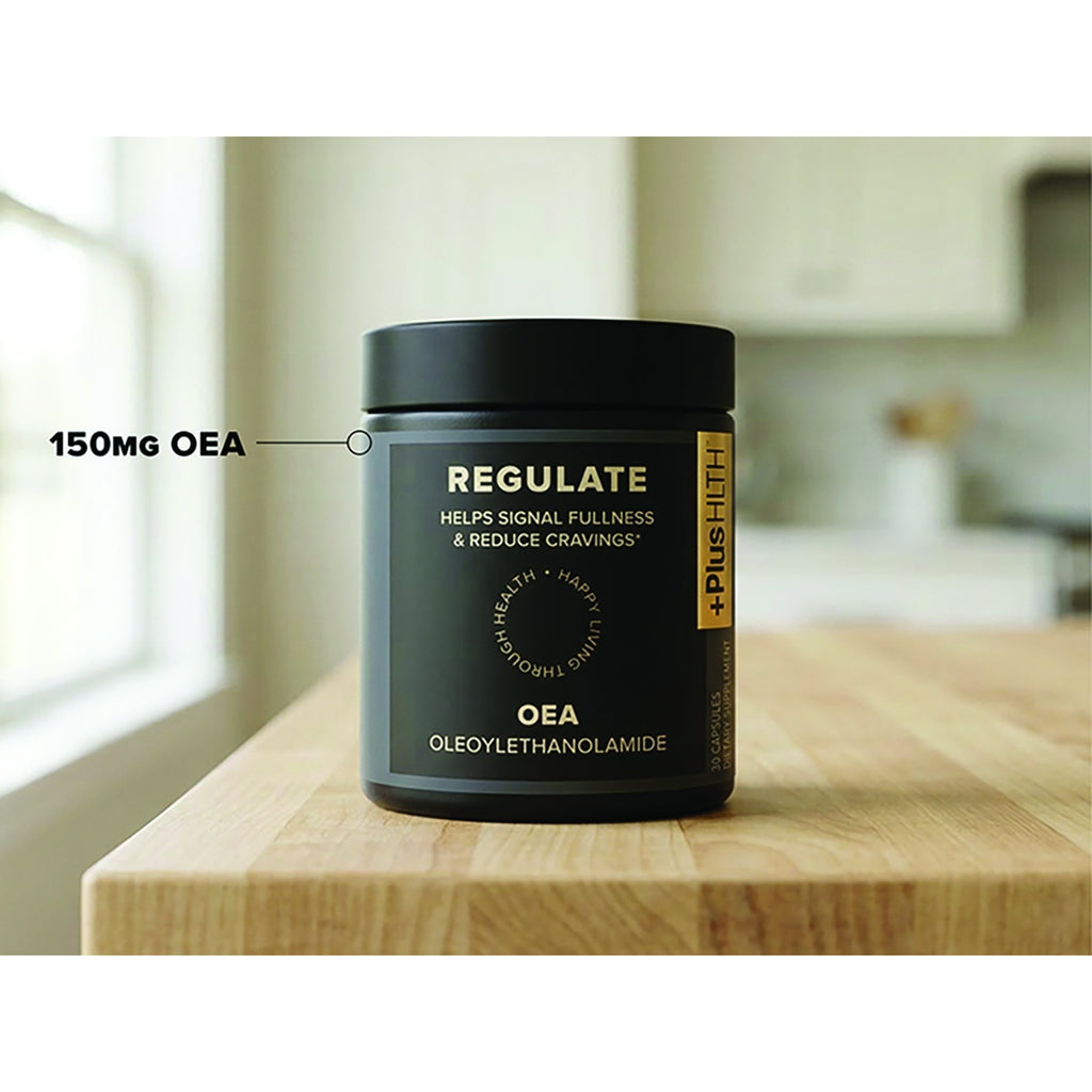 CV060 | Regulate OEA supplement jar on a wooden table with 150 mg OEA callout - Thumbnail