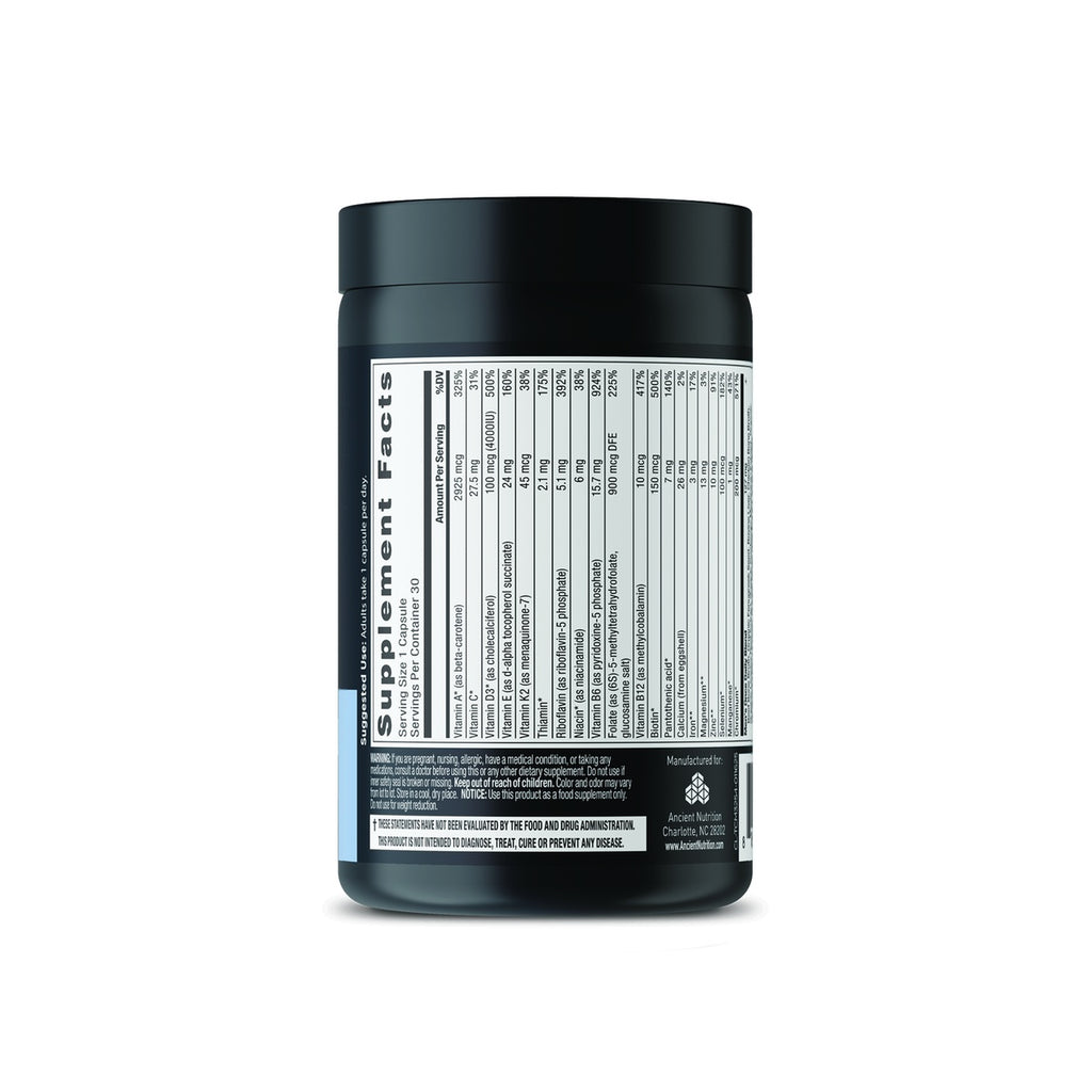 ATN056 | Back label of a supplement bottle showing Supplement Facts, warnings, and manufacturer information - Thumbnail