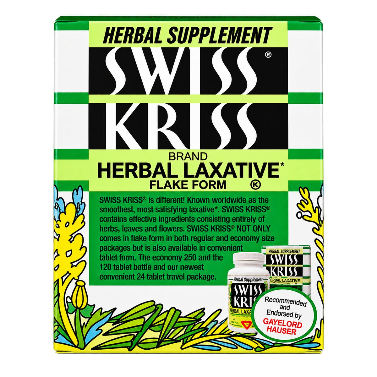 SKR004 | SWISS KRISS herbal laxative box back with product description text and small bottle image