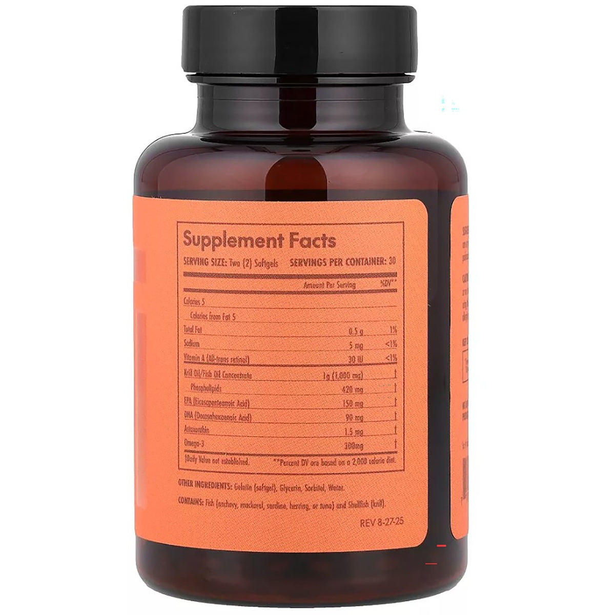 OL026 | Back label of amber supplement bottle with Supplement Facts and ingredient information
