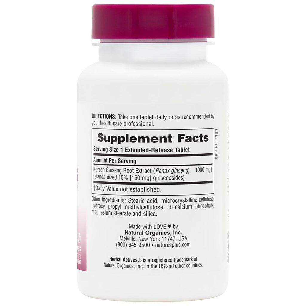 NTP217 | Natural Organics Herbal Actives Korean Ginseng supplement bottle with Supplement Facts label - Thumbnail