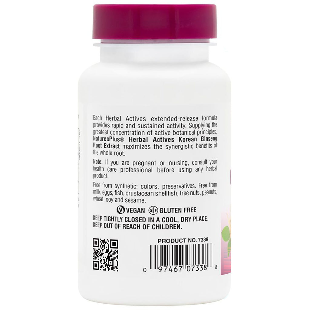 NTP217 | Back of NaturesPlus Herbal Actives Korean Ginseng Root Extract bottle with vegan and gluten-free labels - Thumbnail