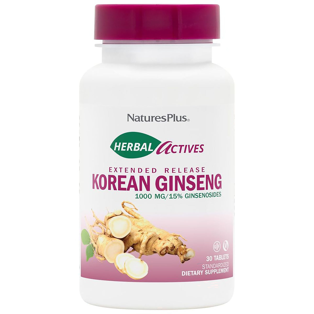 NTP217 | NaturesPlus Herbal Actives Korean Ginseng extended release bottle, 30 vegetarian tablets