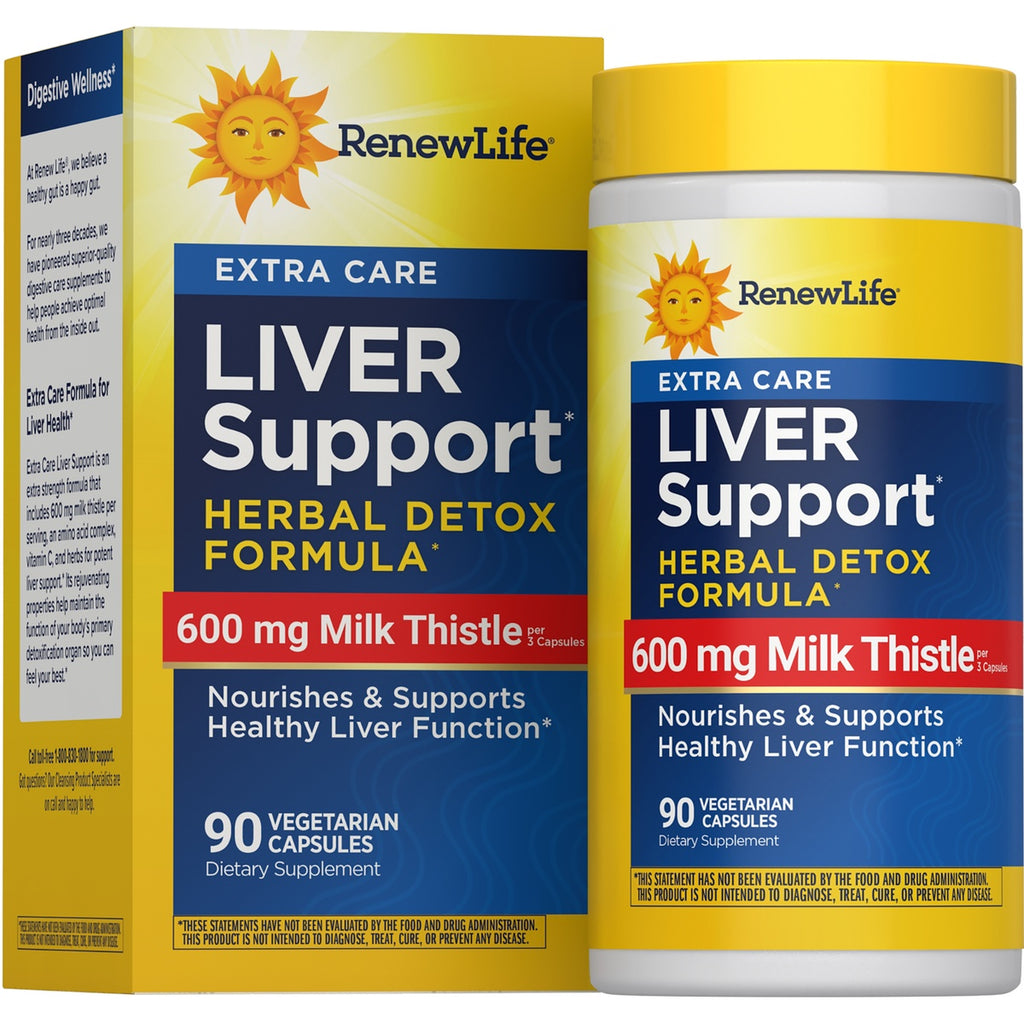 RNL256 | RenewLife Extra Care Liver Support bottle and box, 600 mg Milk Thistle, 90 vegetarian capsules - Thumbnail