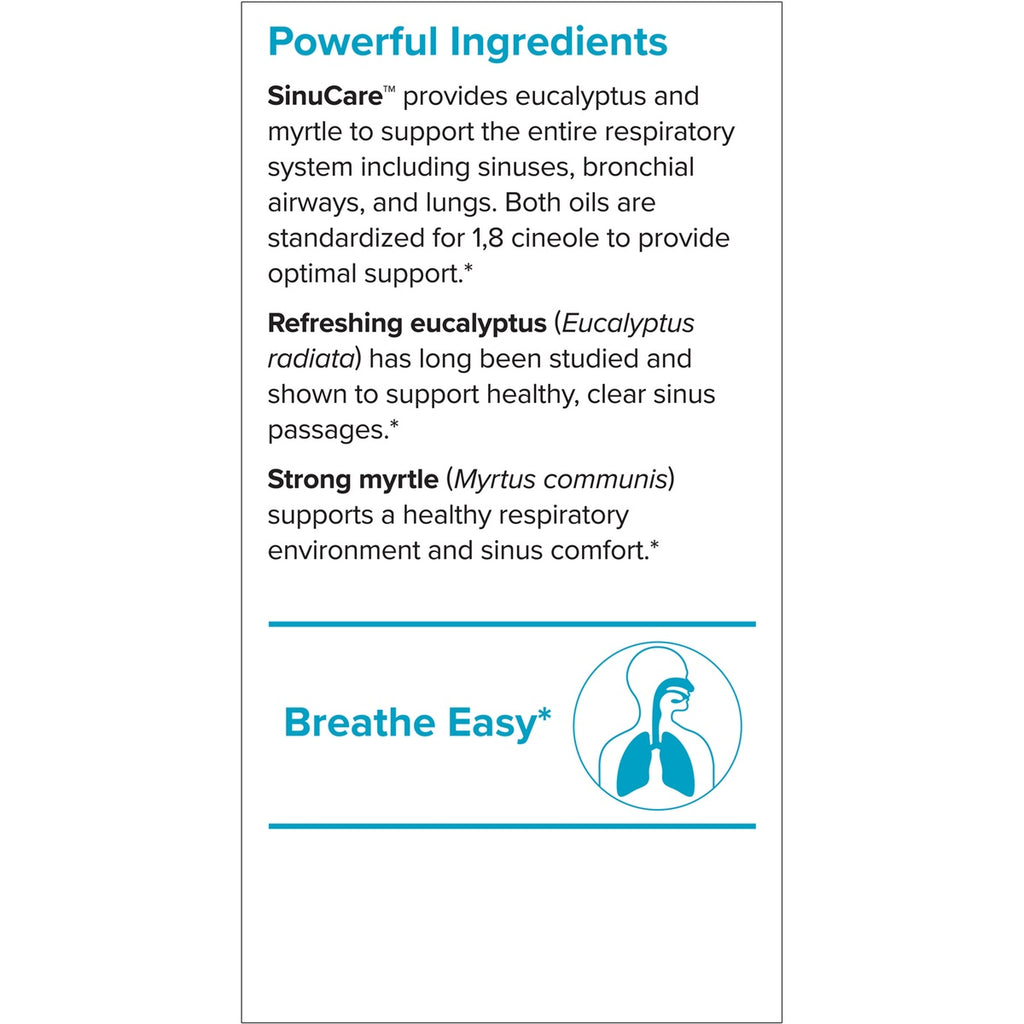 EUR022 | Powerful Ingredients infographic for SinuCare with eucalyptus, myrtle, and Breathe Easy respiratory support graphic - Thumbnail