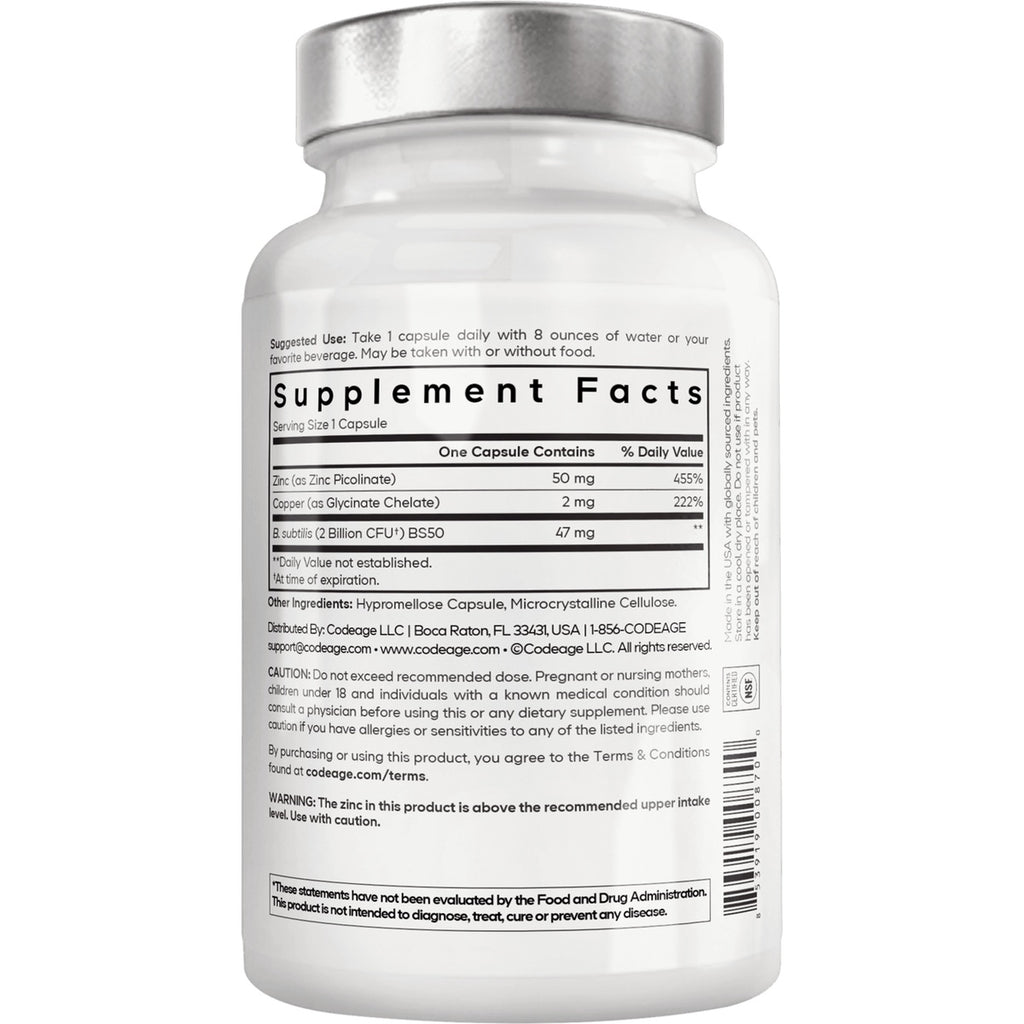 CDG050 | back of white supplement bottle showing Supplement Facts panel, ingredients and caution text - Thumbnail