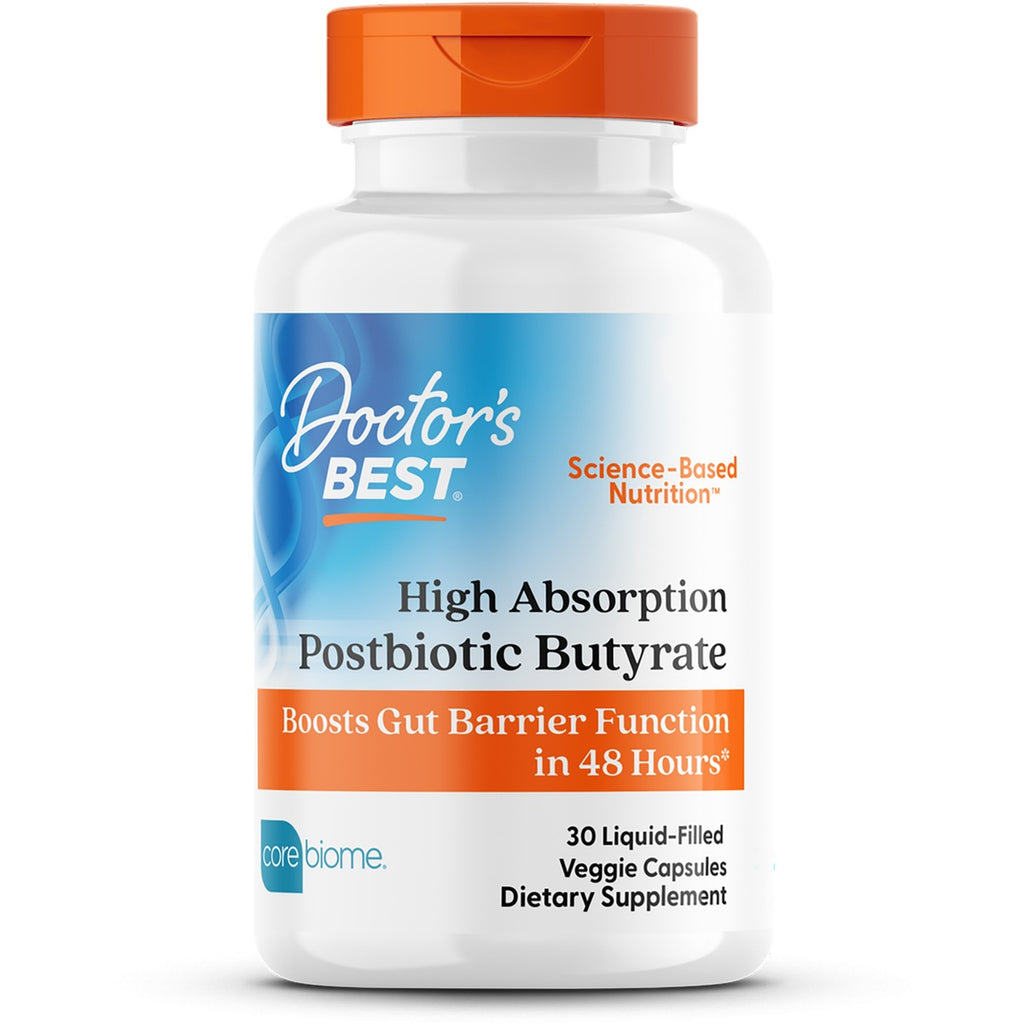DB308 | Doctor's Best High Absorption Postbiotic Butyrate box, 30 liquid-filled veggie capsules, boosts gut barrier function in 48 Hours - Thumbnail
