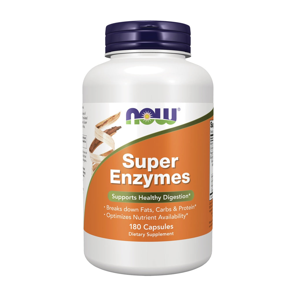 NWF098 | NOW Super Enzymes supplement bottle, 180 capsules, labeled Supports Healthy Digestion - Thumbnail