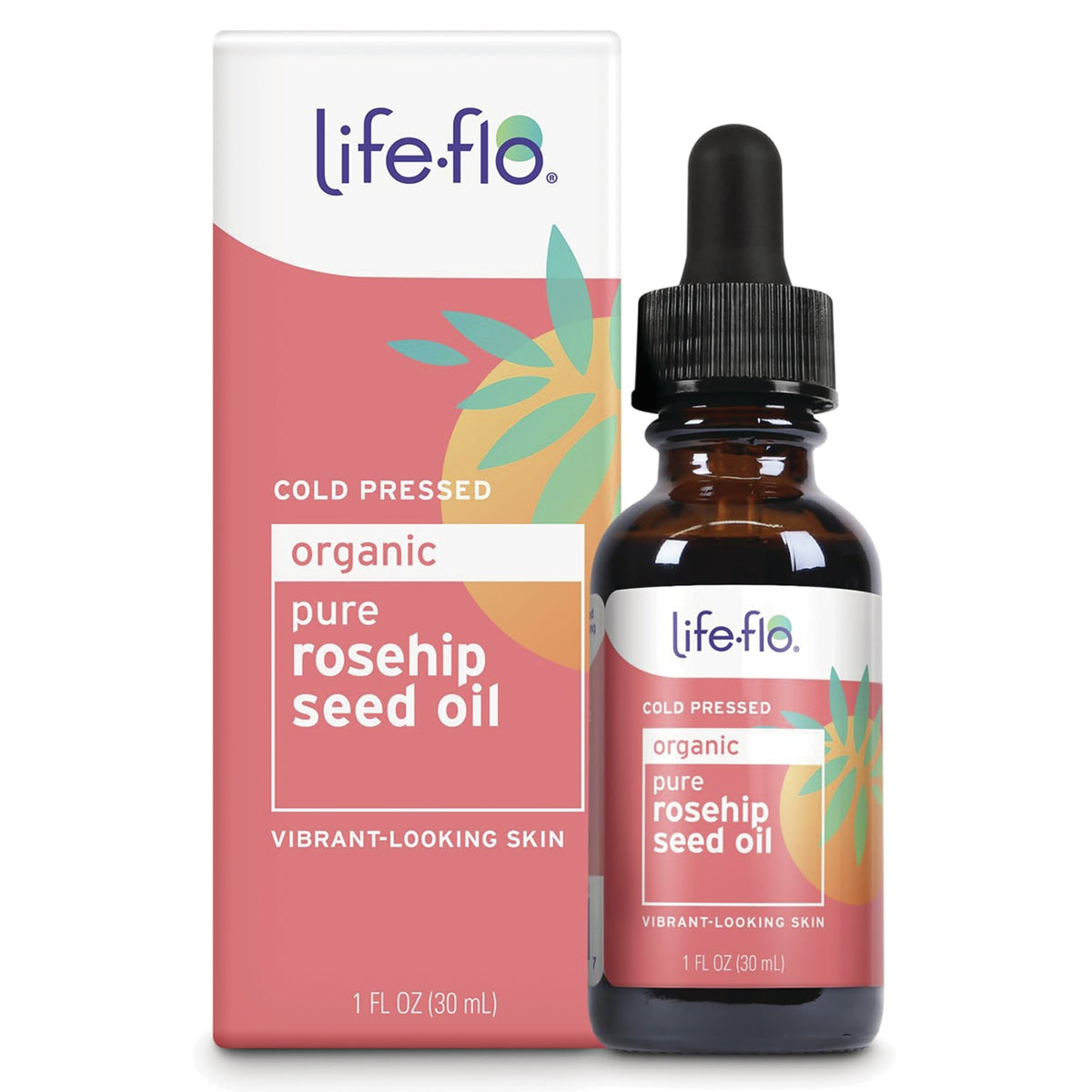 LFH076 | bottle and box of Life-flo Pure Rosehip Seed Oil 1 fl oz with dropper