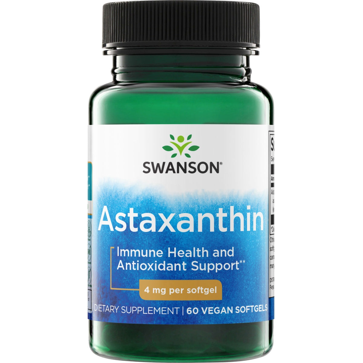 SWU730 | Swanson Astaxanthin supplement bottle, 4 mg per softgel, 60 softgels, Immune Health and Antioxidant Support