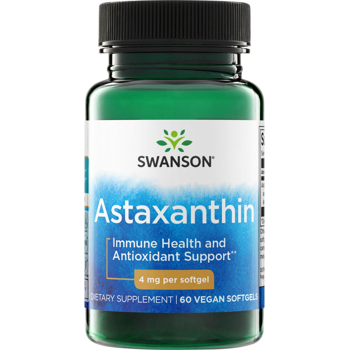 SWU730 | Swanson Astaxanthin supplement bottle, 4 mg per softgel, 60 softgels, Immune Health and Antioxidant Support