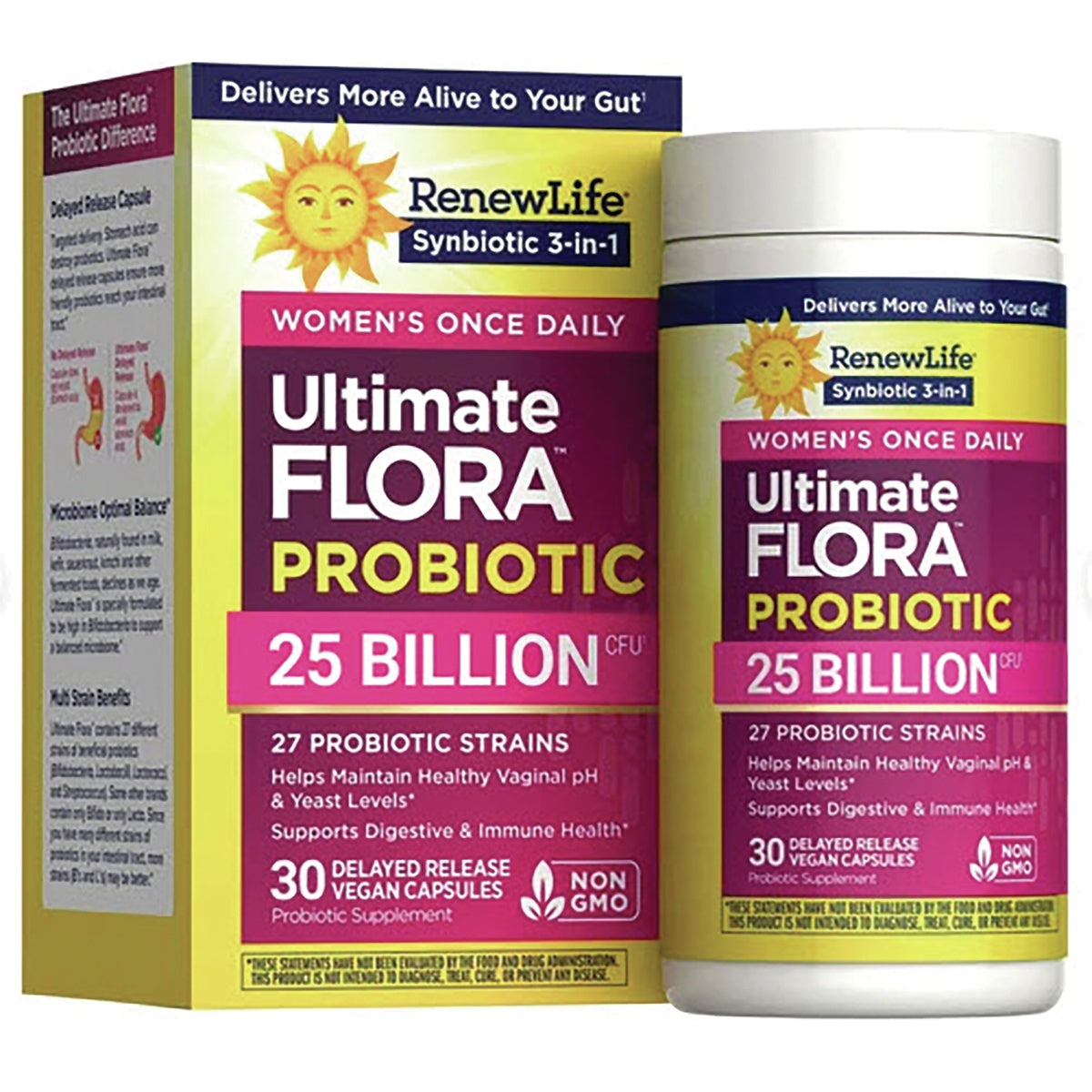 RNL219 | RenewLife Women's Once Daily Ultimate Flora Probiotic box, 25 billion CFU, 30 delayed release vegan capsules supplement