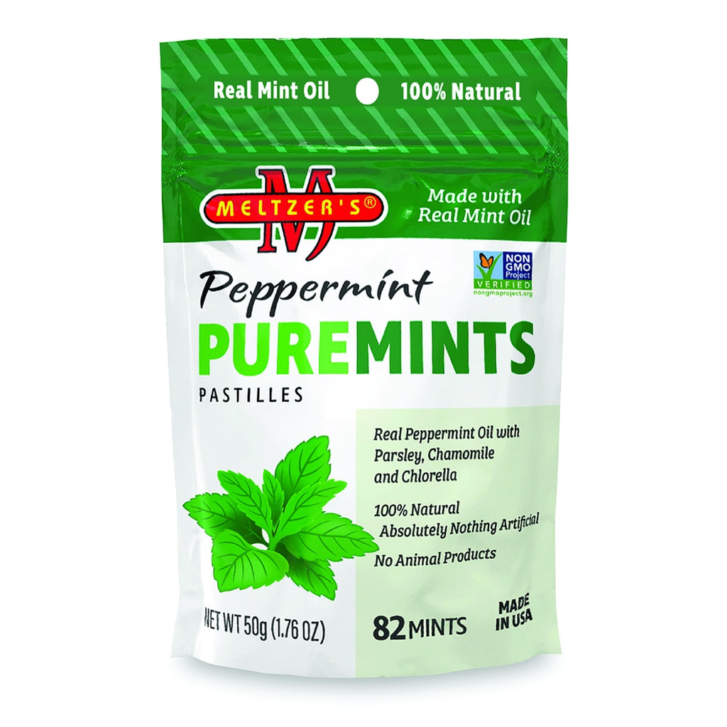 MLZ004 | Meltzer's Peppermint Puremints package with mint leaves and label reading Real Mint Oil 100% Natural - Thumbnail