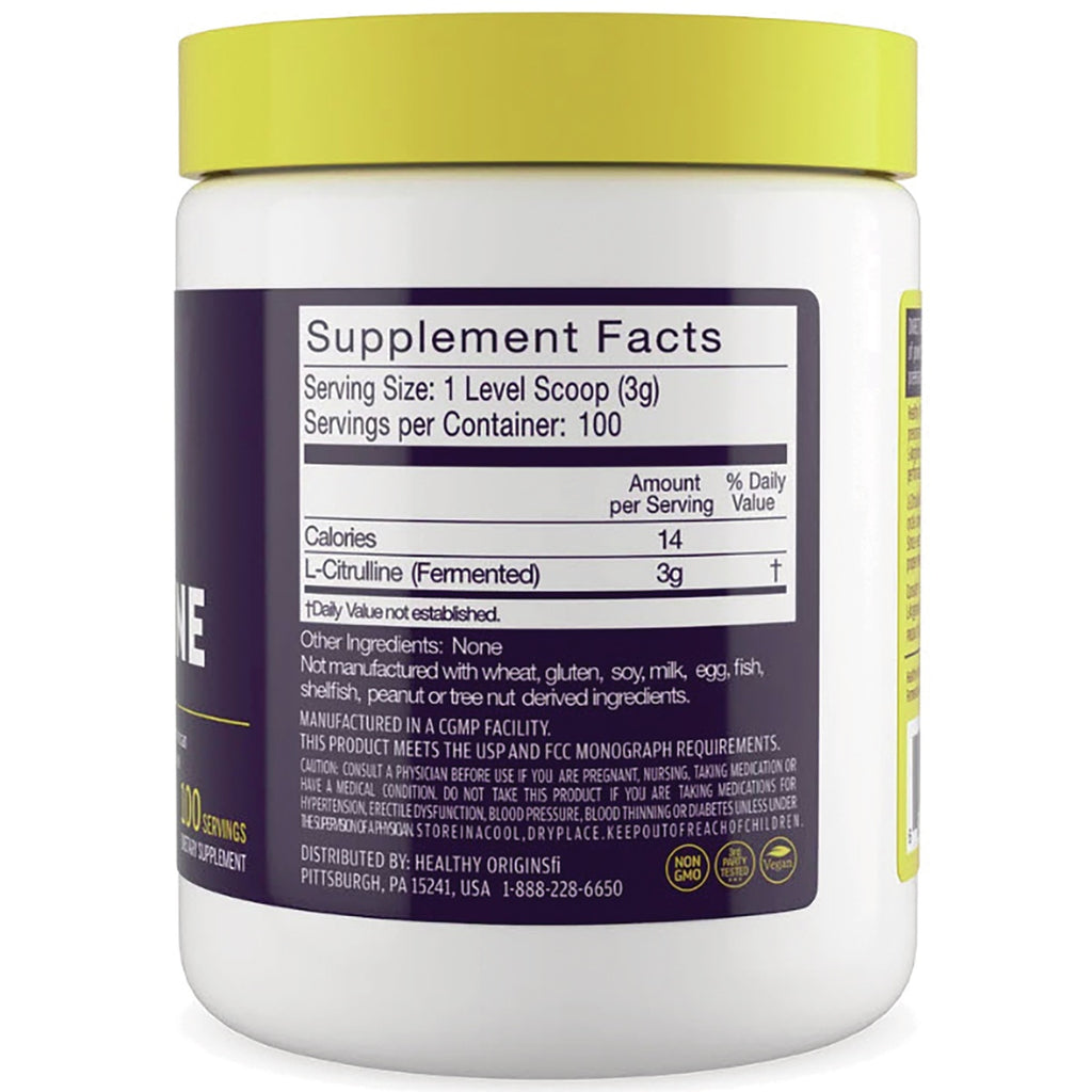 HRG202 | Supplement facts label on jar reading Serving Size 1 Level Scoop (3g), L-Citrulline 3g, 100 servings - Thumbnail
