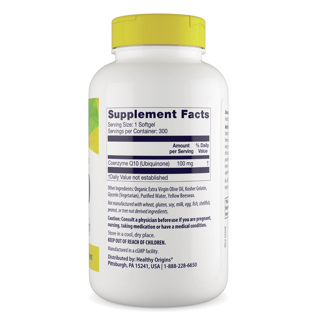 HRG180 | Back label with Supplement Facts listing Coenzyme Q10 100 mg, ingredients, cautions and manufacturer info - Thumbnail