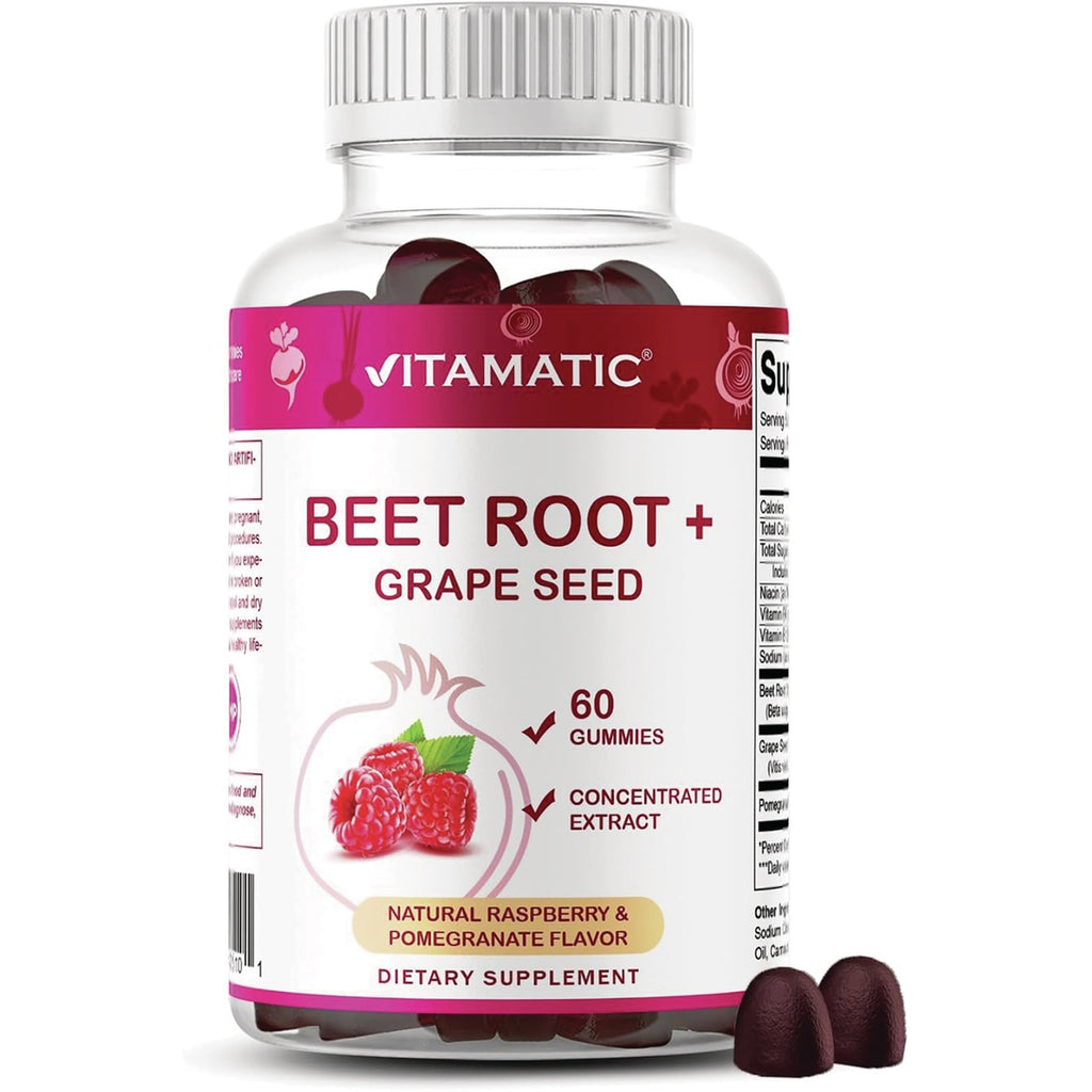 VAM011 | Vitamatic Beet Root + Grape Seed gummies bottle, 60 gummies, 3000 mg equivalent per serving - Thumbnail