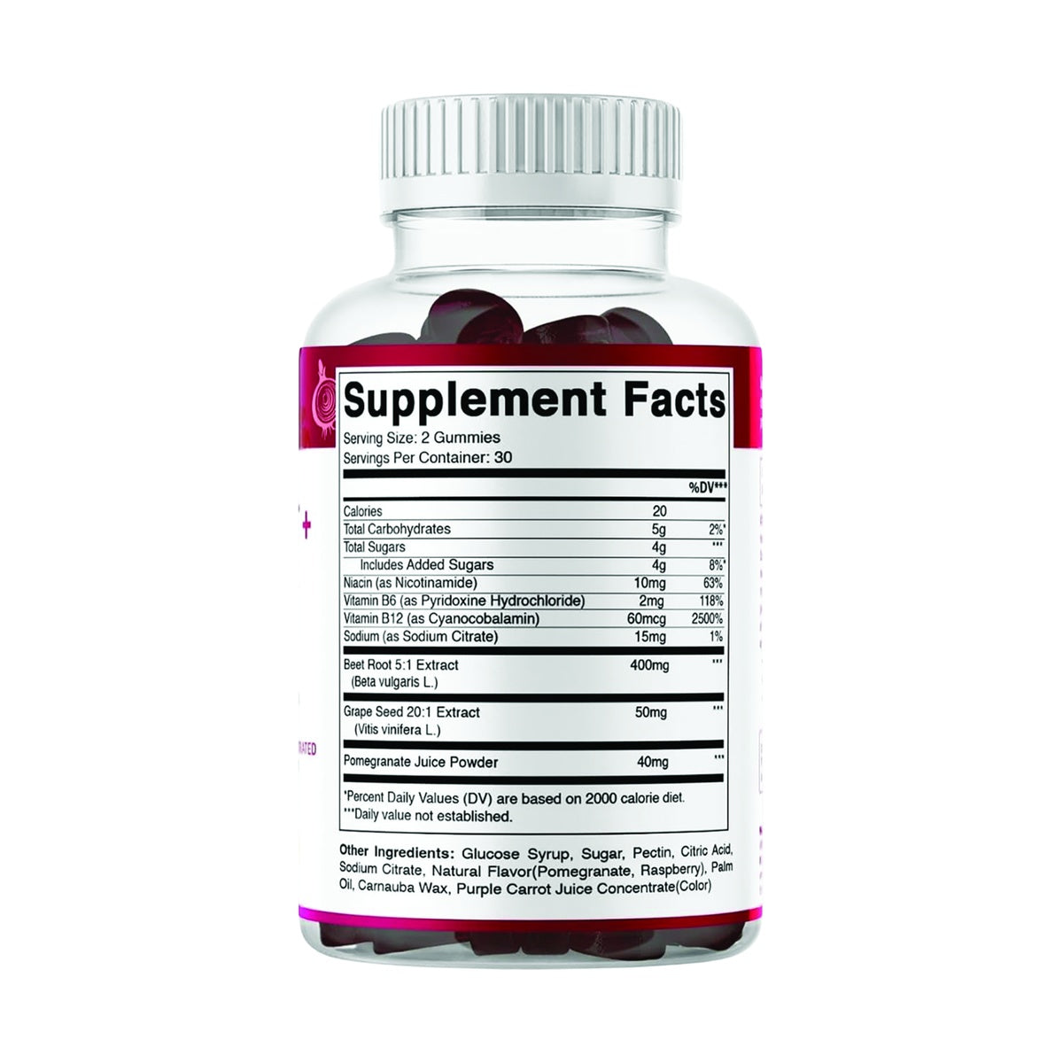 VAM011 | Supplement Facts panel: Serving Size 2 Gummies, 30 servings per container